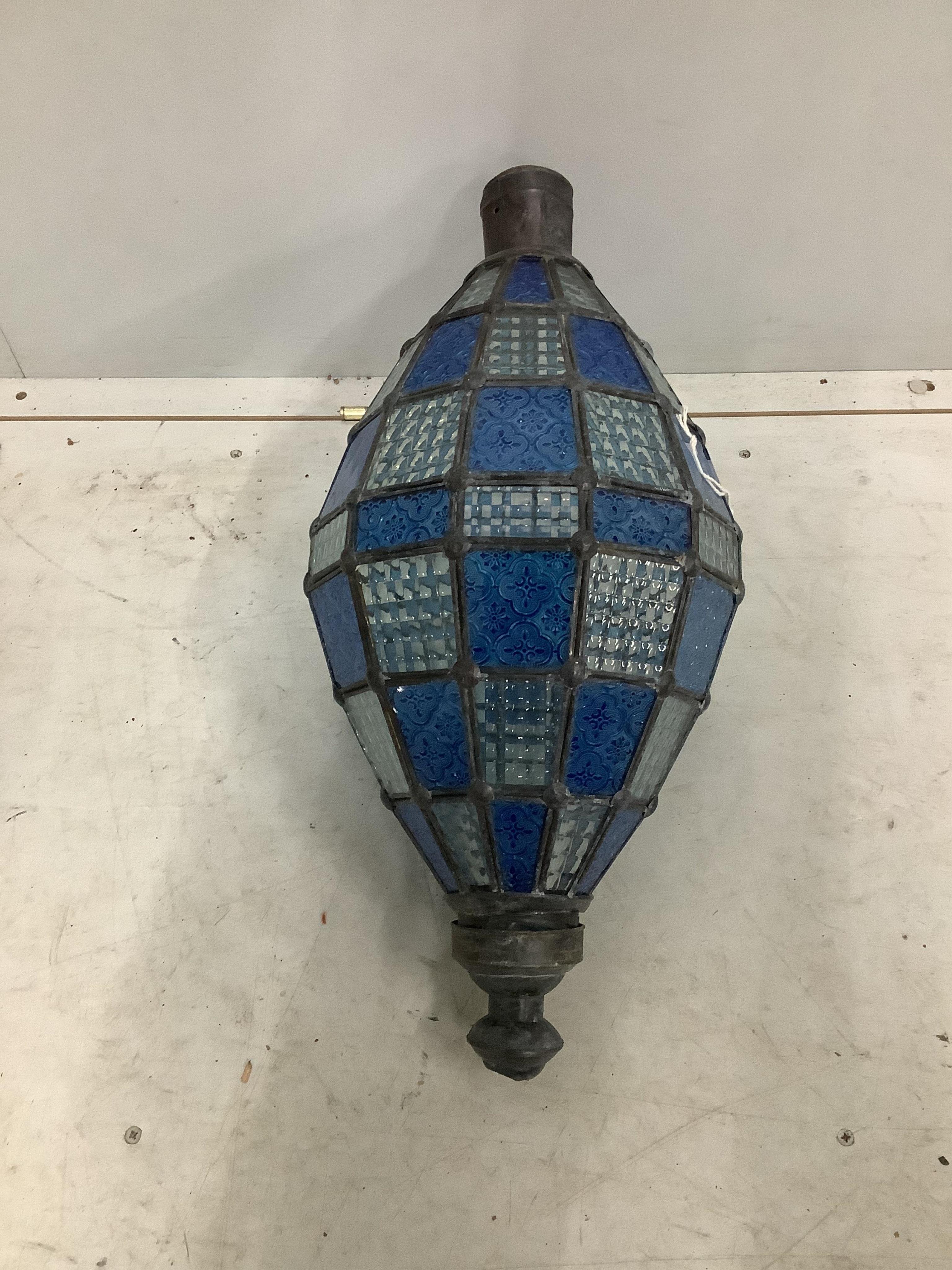 A stained glass lantern, height 58cm. Condition - fair